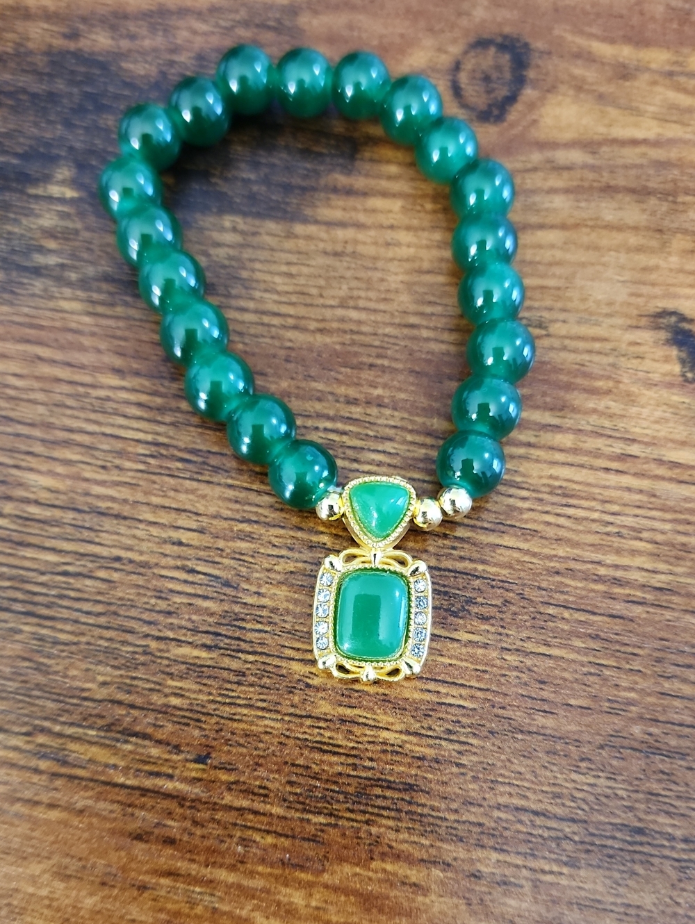 Elegant Chinese-Style Green Jade Beaded Bracelet With Imitation Jade Pendant And